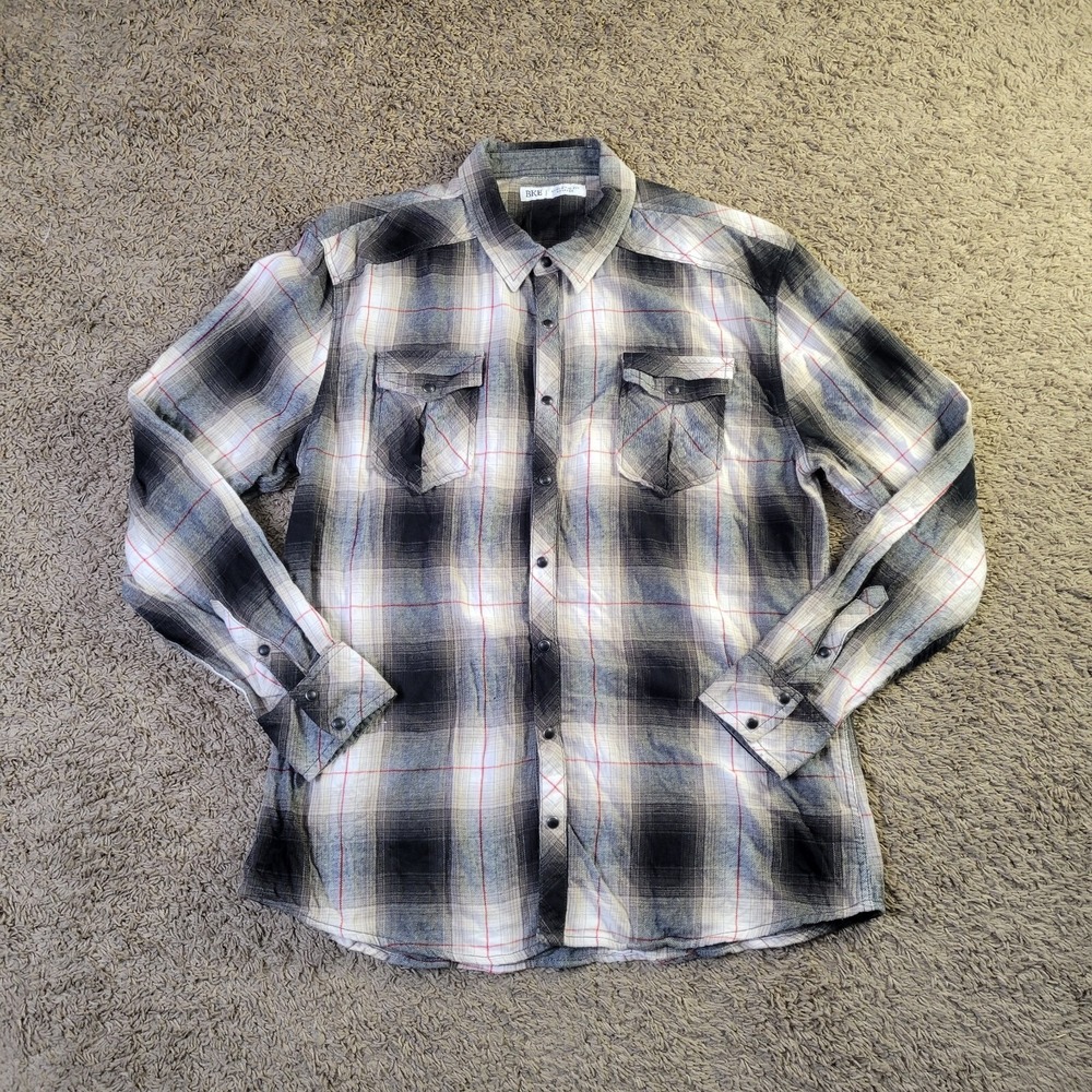 BKE Buckle Western Pearl‎ Snaps Athletic Fit Plaid Long Sleeve Mens Size 2XL XXL